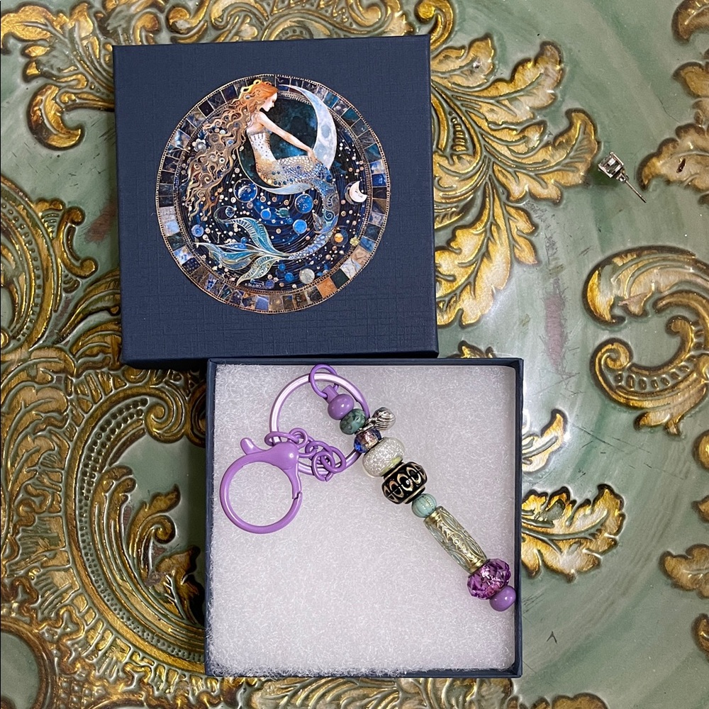 Purple Beaded Keychain